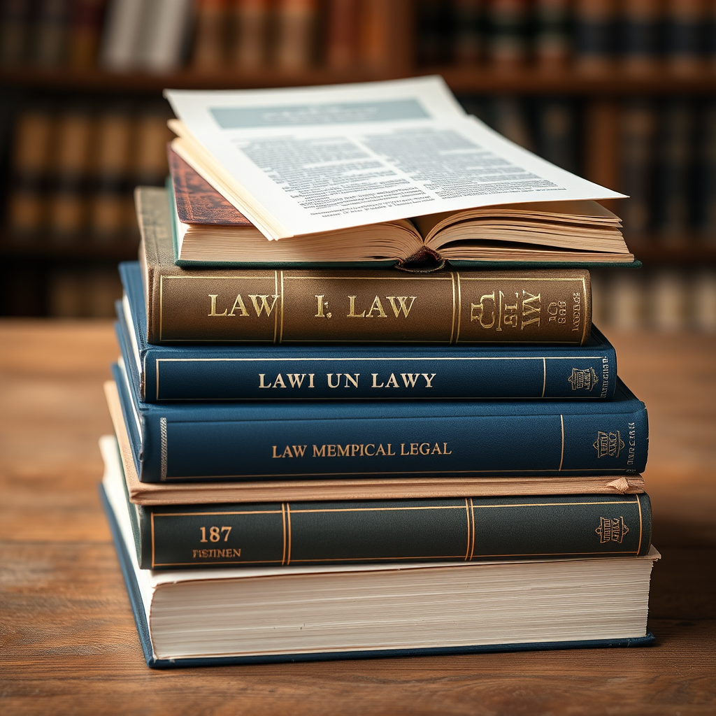 Stack of law books and legal documents representing comprehensive legal research and knowledge